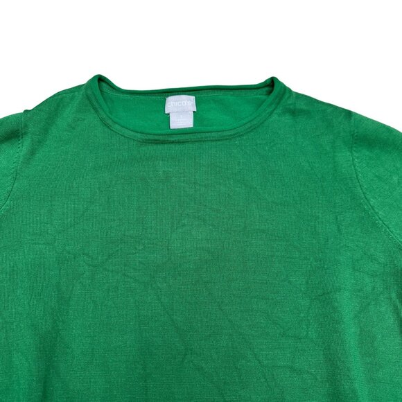 Chico's Green LS Knit Casual Top Women's Lightweight Crewneck, Size 1 /US M - Picture 3 of 8